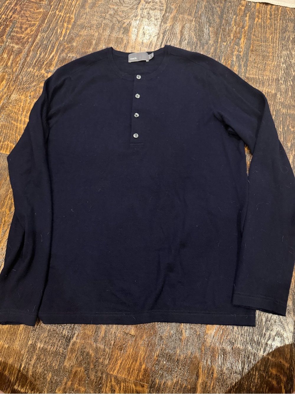 Vince Navy Long-Sleeve Henley Shirt cashmere/wool